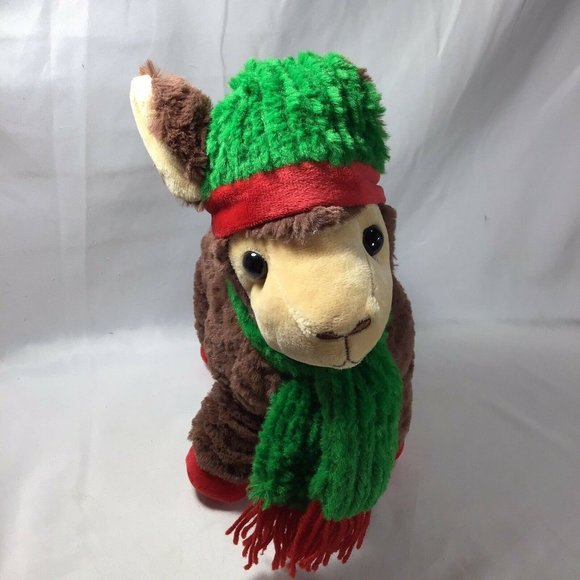 Goffa Brown Llama Alpaca Christmas 11" Plush Stocking Cap Scarf Tag - Picture 2 of 10